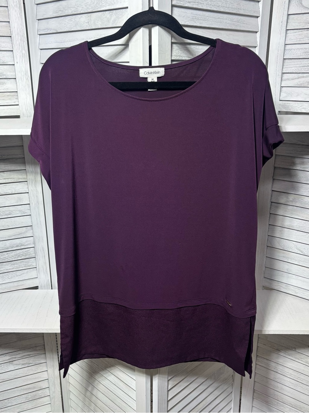 Calvin Klein Plum Purple Layered High Low Tunic Blouse Size M